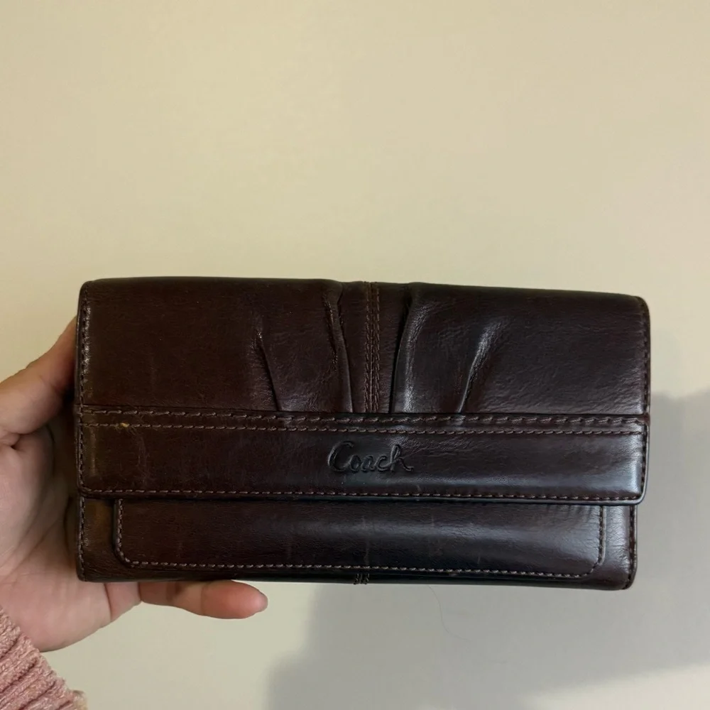 Coach Ashley Mahogany Dark Brown Leather Clutch Wallet